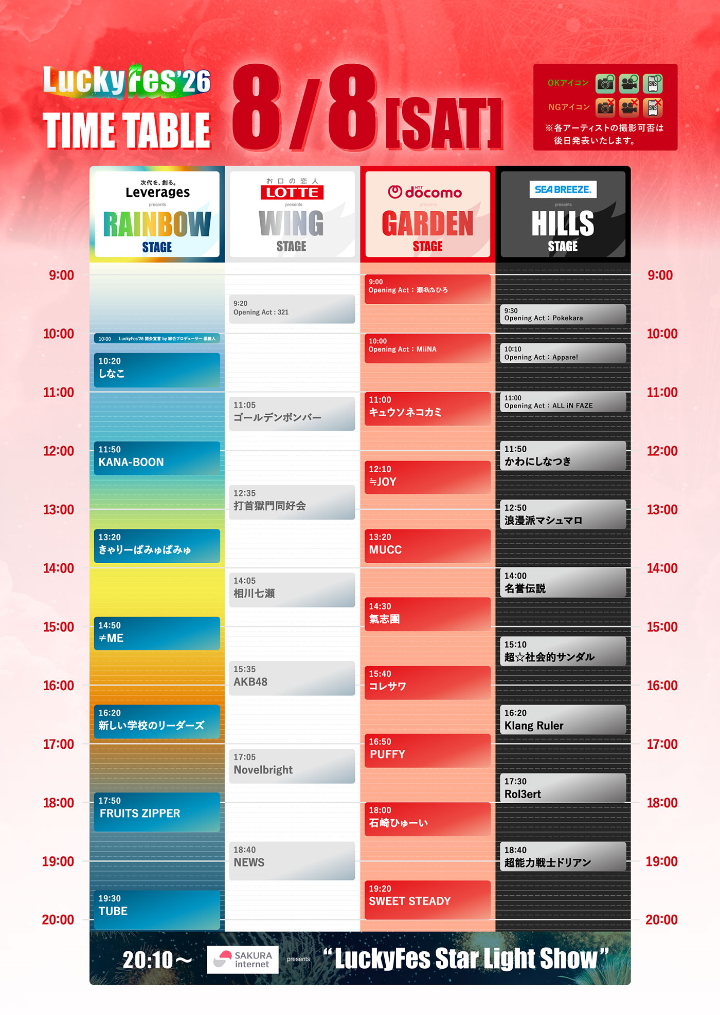 LuckyFes’26、タイムテーブルを発表！しなこから始まりTUBE、BABYMETAL、FLOWを経て湘南乃風でフィナーレ！日本初夏フェス4日連続開催で150組超出演へ。一般販売も開始！